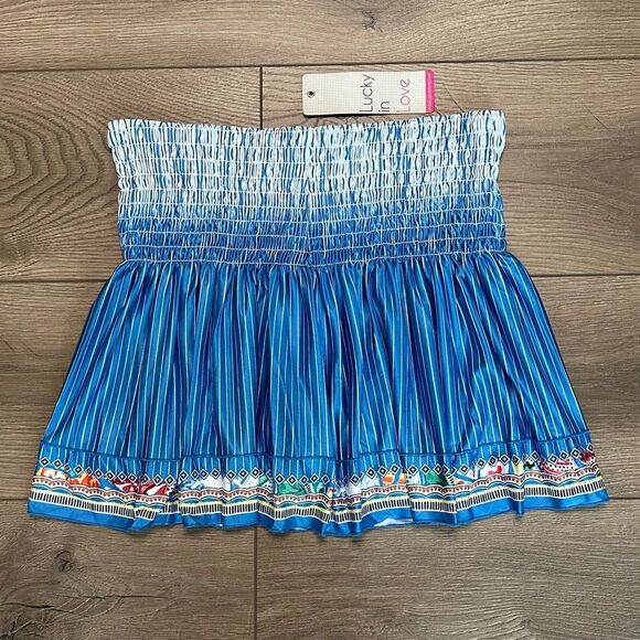 Lucky In Love 14” Paradise Smocked High Waist Blue‎ Print Tennis Skirt Size M - Picture 1 of 10